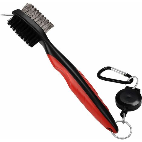 BR-Vie Brosse pour Club de Golf et Rainures Brosse à Double Coté Nylon & Acier avec Pics pour Nettoyer Surface & Rainures de Club - Fournie avec Fermoir (Mousqueton) pour l'Accrocher Facilemen