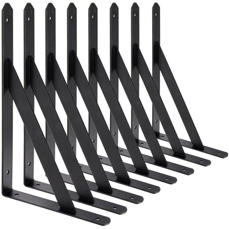 BR-Vie Equerre Etagere Murale, 8 Pcs Supports Triangulaires de 90 Degrés en Acier, Équerres Étagères 200mm x 120mm, Support d'angle Brace (Noir)-