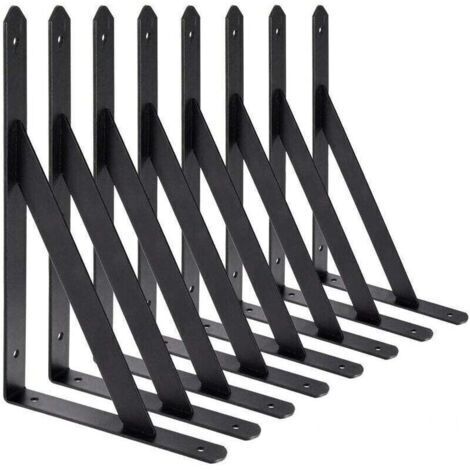 BR-Vie Estante de pared, 8 piezas, soportes triangulares de pared de acero en ángulo de 90 grados, soporte de ángulo 200 mm × 120 mm, soporte de esquina (negro)