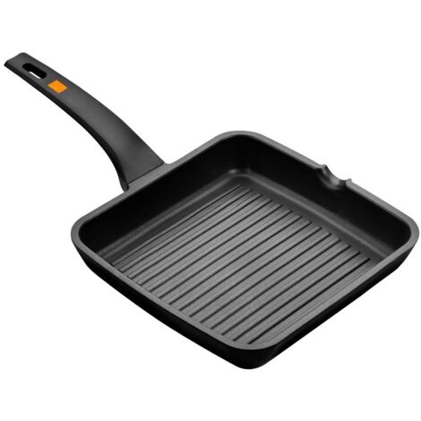 BRA Efficient, Bistecchiera Grill in Ghisa d'Alluminio, con Rivestimento Antiaderente Teflon Platinum Plus, Nero, 22 cm