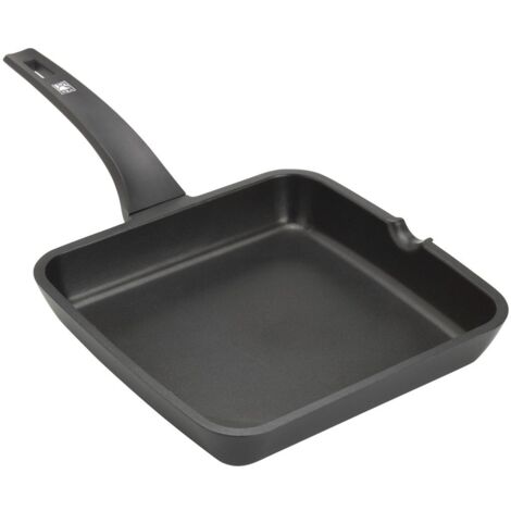 BRA Efficient, Grill Liscia in Ghisa d'Alluminio, con Rivestimento Antiaderente Teflon Platinum Plus, Nero, 22 cm