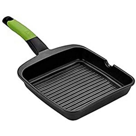 BRA Prior - Bistecchiera grill, in alluminio pressofuso con rivestimento antiaderente Teflon Classic Con righe 22 cm nero