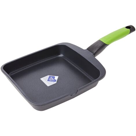 BRA Prior - Bistecchiera grill, in alluminio pressofuso con rivestimento antiaderente Teflon Classic Tinta unita 22 cm nero