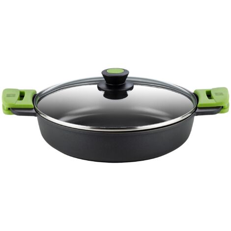 BRA, Prior, Casseruola Bassa con Coperchio in Vetro e Manici in Silicone, 24 Cm, Nero