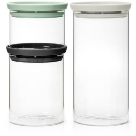 Brabantia - Barattoli Impilabili - Set di 3 - Contenitori per la Cucina - Salvaspazio - per Alimenti più Freschi più a Lungo - Guarnizione in Silicone - Lavabili in Lavastoviglie - Mix - 0.3/0.6/1.1 L