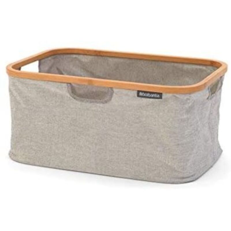 Panier à linge pliable - Bordure en bambou - Rangement multifonctionnel - Pliable - Doublure imperméable - Grand volume - Gris - 40L - Brabantia