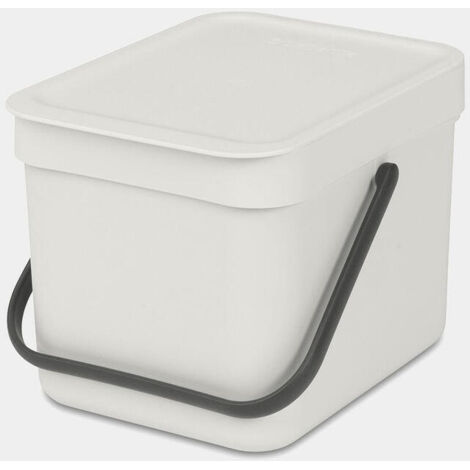 Brabantia - Cubo de Basura Sort & Go 6L - Pequeña Papelera de Reciclaje - Tapa en Posición Abierta - Encimera o Debajo de la Cocina - Bandeja para Restos de Comida - Light Grey - 20 x 25 x 18 cm
