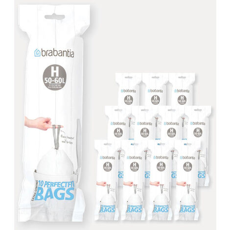 Brabantia - Lot de 12 rouleaux de 10 sacs poubelle 50/60 l blanc code H (dont 1 offert) - Multicolore