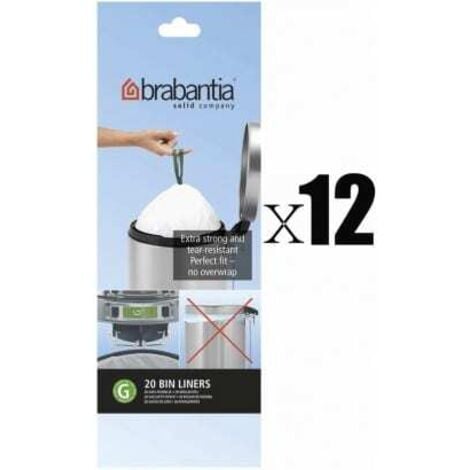 Brabantia - Lot de 12 rouleaux de 20 sacs poubelle 23/30 l blanc code G ( dont 1 offert)