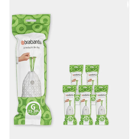 Brabantia - Lot de 6 rouleaux de 20 sacs poubelle 23/30 l code g - BLANC