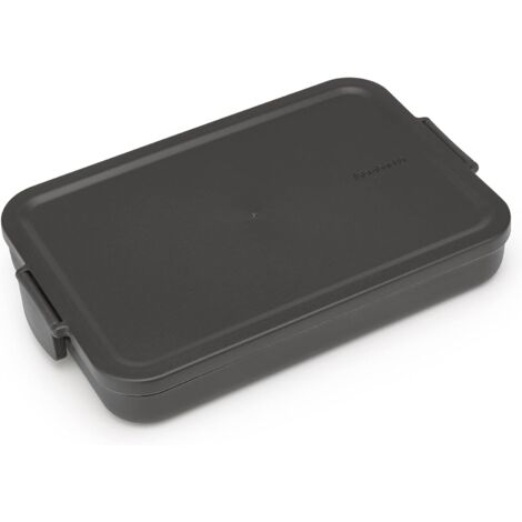 Brabantia - Make & Take Lunch Box - Flat - Spazio per Panini - Coperchio con Clip - Adatto per Congelatore - Adatto per Lavastoviglie & nel Microonde - Dark Grey - 26 x 17 x 4 cm