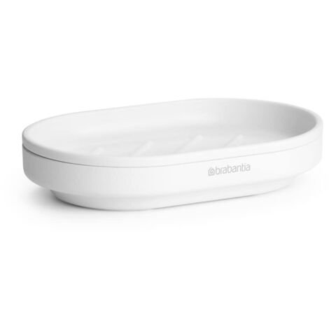 Brabantia - Mindset Portasapone - Base Antiscivolo - Nervature Mantengono la Saponetta Asciutta - Base Interna Rimovibile - Metallo Resistente alla Corrosione - per Bagno - Fresh White - 12 x 8 cm