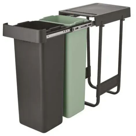 Brabantia – Poubelle encastrable 2 x 30 L – Installation facile avec cadre de fixation – 73 % matériaux recyclés – Pour tri des déchets optimisé