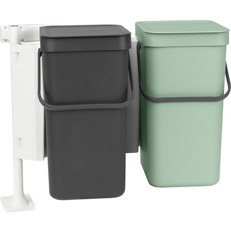 Brabantia - Abfallsammler Einbau Unterschrank Sort & Go 2 Abfalleimer je 12 Liter ausschwenkbar, Kunststoff grau/grün