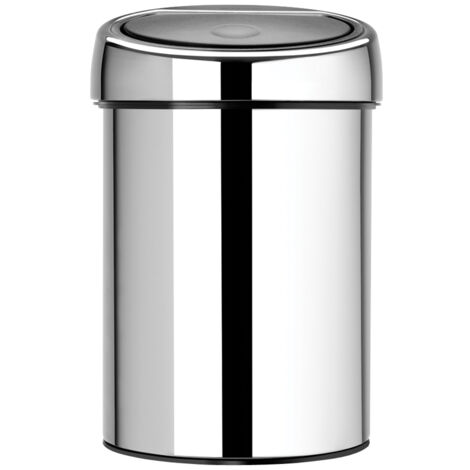 Brabantia Touch Bin, Mülleimer, Abfalleimer, Papierkorb mit Wandhalterung, Edelstahl, 3 Liter, 363962