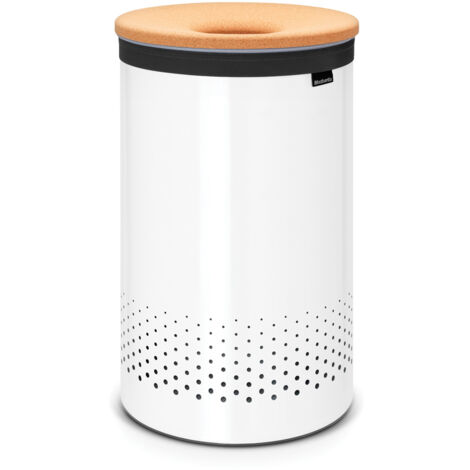 Brabantia Wäschebox, Wäschekorb, Wäschetruhe, Wäschebox, Wäschesammler, Wäsche, Truhe, Kunststoffdeckel, White, Weiß, 60 L, 104404