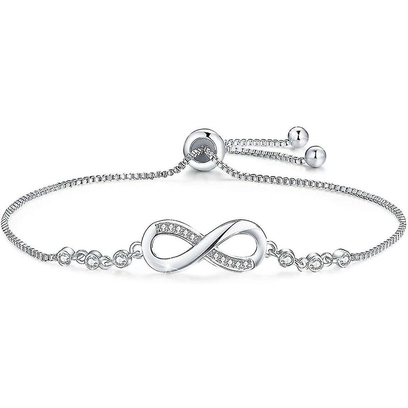 Bracciale doppio cuore in argento sterling 925 placcato oro bianco Braccialetti infinito regolabili con pavé di zirconi, regalo di gioielli di