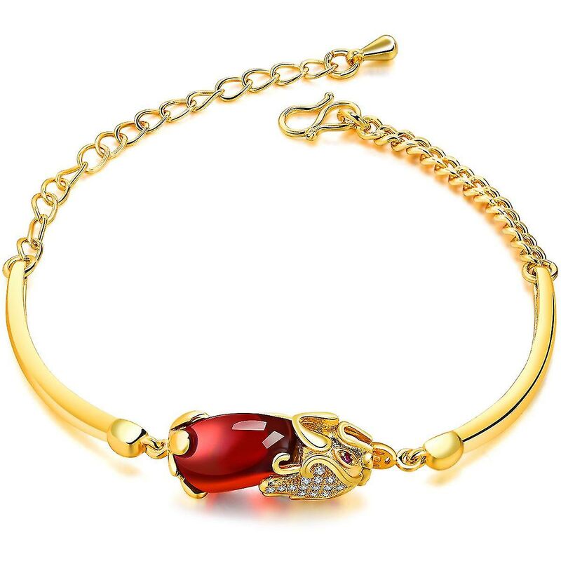 Image of Lts Fafa - Braccialetti alla moda 18k Tono oro rubino Pixiu Bracciale con ciondoli con strass per ragazze da donna