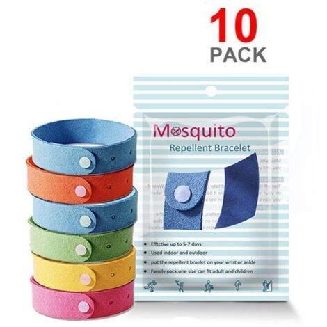 Braccialetto repellente per zanzare  Ideale per attività all'aperto  Confezione da 10 braccialetti in microfibra per bambini e adulti  Pratico e divertente