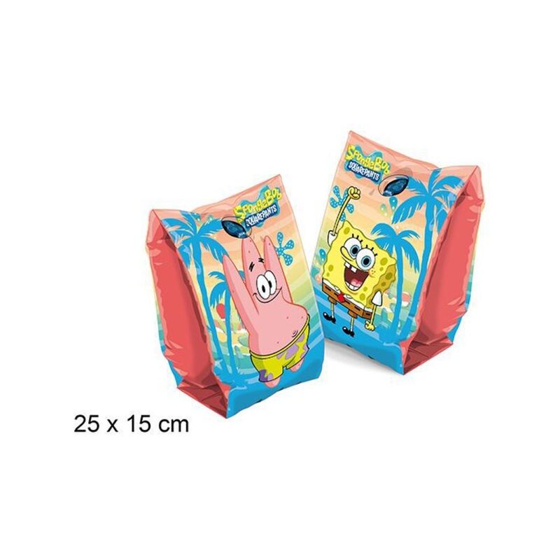 Trade Shop Traesio - Apoyabrazos Hinchable Bob Esponja Mar Piscina Para Niños Mangas 25X15Cm