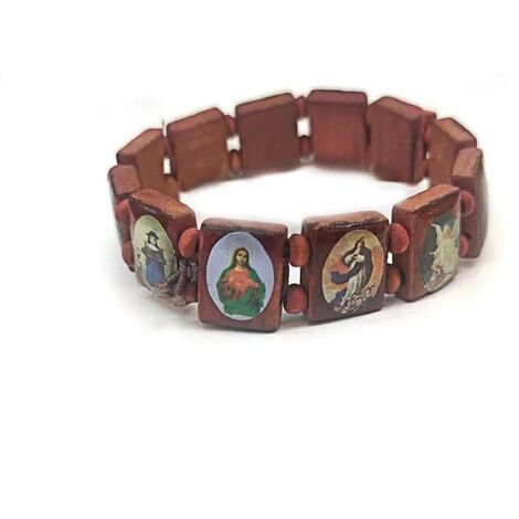 Bracelet avec icne de la vierge marie, croix de la Saint-jésus, en bois, chapelet élastique (aléatoire), cadeau de nol,M,Bracelet 4,CN