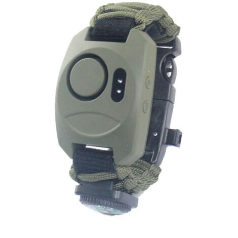 Bracelet de survie en plein air homme femme, kit de bracelet militaire avec silex + boussole + thermomètre + sifflet + couteau + lumière LED pour l'extéri, les randonns, les explorats