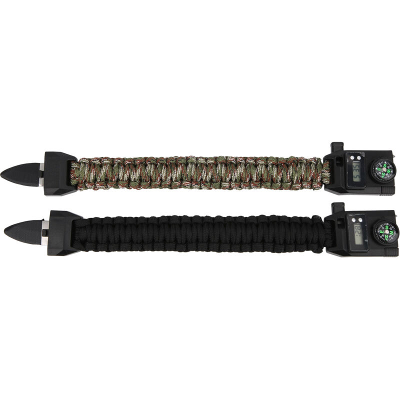 Bracelet de survie multifonction avec corde paracord, boussole, sifflet et allume-feu