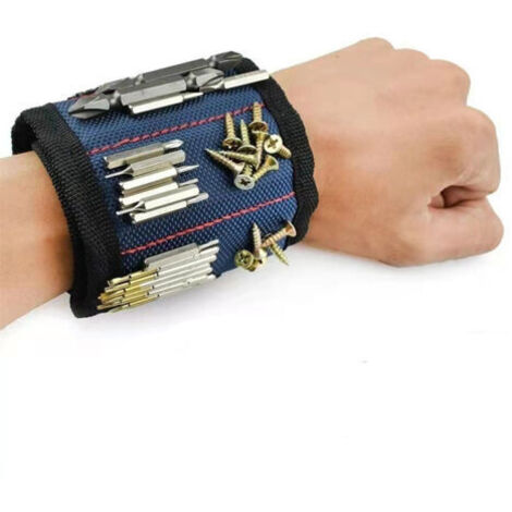 Bracelet magnétique, bleu, 3310cm, 1 pièce, dos adhésif, Velcro, outils de quincaillerie, tournevis, tournevis, bracelet magnétique.