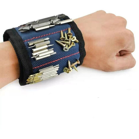Bracelet magnétique, bleu, 3310cm, 1 pièce, dos adhésif, Velcro, outils de quincaillerie, tournevis, tournevis, bracelet magnétique.