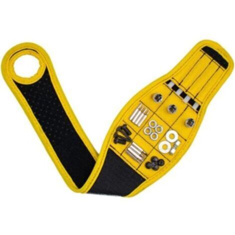 Bracelet Magnétique Bracelet Magnétique Pour Homme Outils Gadgets Ceinture d'Outils Pochette d'Outils Ajustable Multi-Poches Outil De Travail Organisateur De Rangement d'Outils (Jaune)