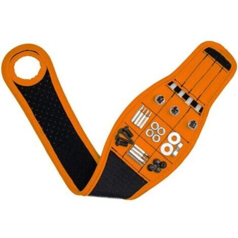 Bracelet Magnétique Bracelet Magnétique Pour Homme Outils Gadgets Ceinture d'Outils Pochette d'Outils Ajustable Multi-Poches Outil De Travail Organisateur De Rangement d'Outils (Orange)