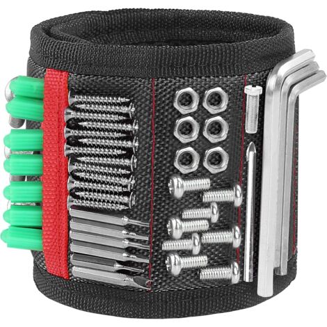 Bracelet magnétique, ceinture à outils Allisable avec 15 aimants puissants pour tenir les vis, boulons, perceuses, gadgets porte-outils pour la construction, la réparation et autres bricolages, double