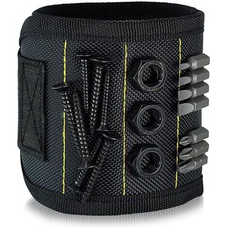 Bracelet magnétique livré avec aimants puissants, accessoires d'outils de réparation de puissance de poignet pour vis, clous, boulons, perceuses, attaches DIY, noir, 33×15.5×12.5cm