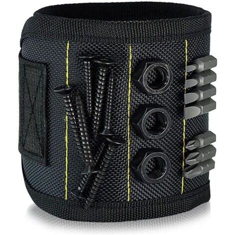 Bracelet magnétique livré avec aimants puissants, accessoires d'outils de réparation de puissance de poignet pour vis, clous, boulons, perceuses, attaches DIY, noir, 33×15.5×12.5cm