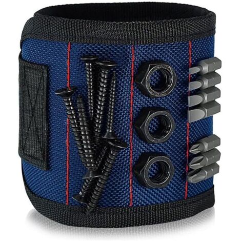 Bracelet magnétique livré avec aimants puissants, accessoires d'outils de réparation de puissance de poignet pour vis, clous, boulons, perceuses, attaches DIY,Bleu, 33×15.5×12.5cm