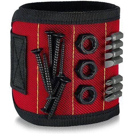 Bracelet magnétique livré avec aimants puissants, accessoires d'outils de réparation de puissance de poignet pour vis, clous, boulons, perceuses, attaches DIY,Rouge, 33×15.5×12.5cm