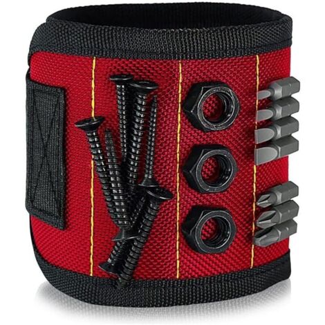 Bracelet magnétique livré avec aimants puissants, accessoires d'outils de réparation de puissance de poignet pour vis, clous, boulons, perceuses, attaches DIY,Rouge, 33×15.5×12.5cm