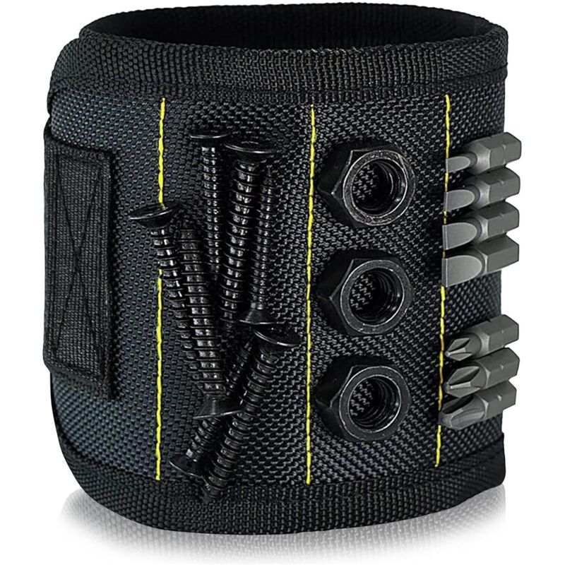 Bracelet magnétique noir et jaune, maintient vis, écrous, boulons et forets - aimant puissant, bracelet ajustable pour hommes et femmes(3310 cm)
