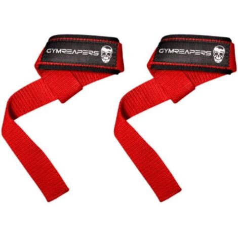 Bracelets de poignet utilisés pour l'haltérophilie, le bodybuilding, la force athlétique, le renforcement musculaire et le soulevé de terre - 18 pouces en néoprène doublé de coton (rouge)