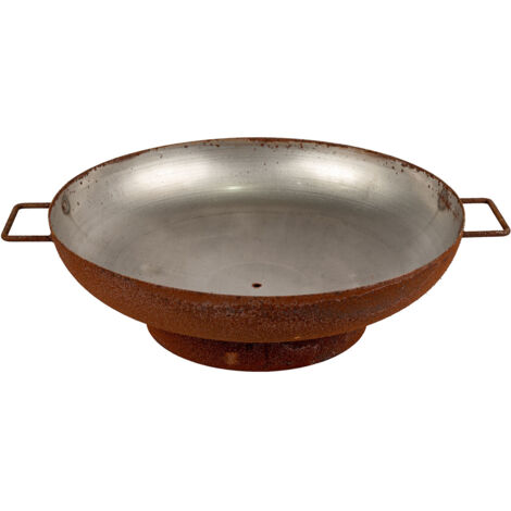 Braciere a Legna Ø75x17 cm Elegante con Manici in Acciaio Effetto Ruggine