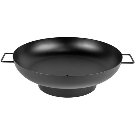 Braciere a Legna Ø75x17 cm Elegante con Manici in Acciaio Nero Alta Temperatura