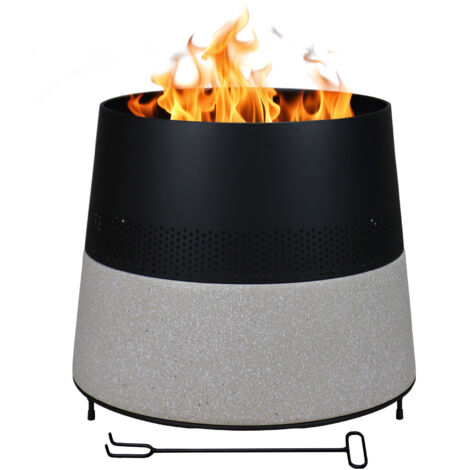 Braciere da Esterno a Legna in MGO e Ferro Verniciato a Polvere, Fire Pit Rotondo con Base Effetto Pietra, Resistente alla Ruggine e al Calore, 56,5 cm