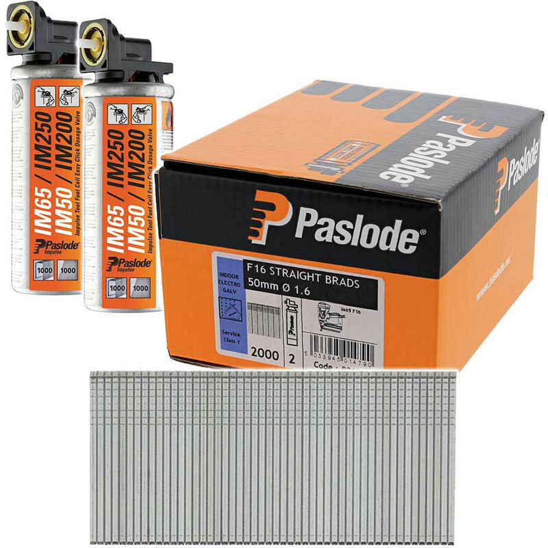 Image of Paslode F16 / 16GA 50mm Straight Electro Galv IM65 Collated Nail & Fuel - Pack of 2000 - N/A