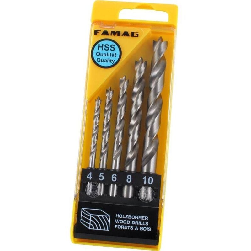 FAMAG 7PCS HSS Brad Point Drill Bit Set in Wooden Case, 1591507