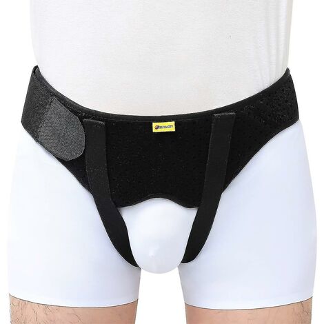 Braguero de cinturón de hernia para hernia inguinal o deportiva simple / doble, soporte de hernia para hombres para mujeres correa de recuperación de alivio del dolor negro