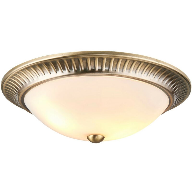 Endon - Brahm - 2 Light Flush Ceiling Light Antique Brass, Acid Glass, E14