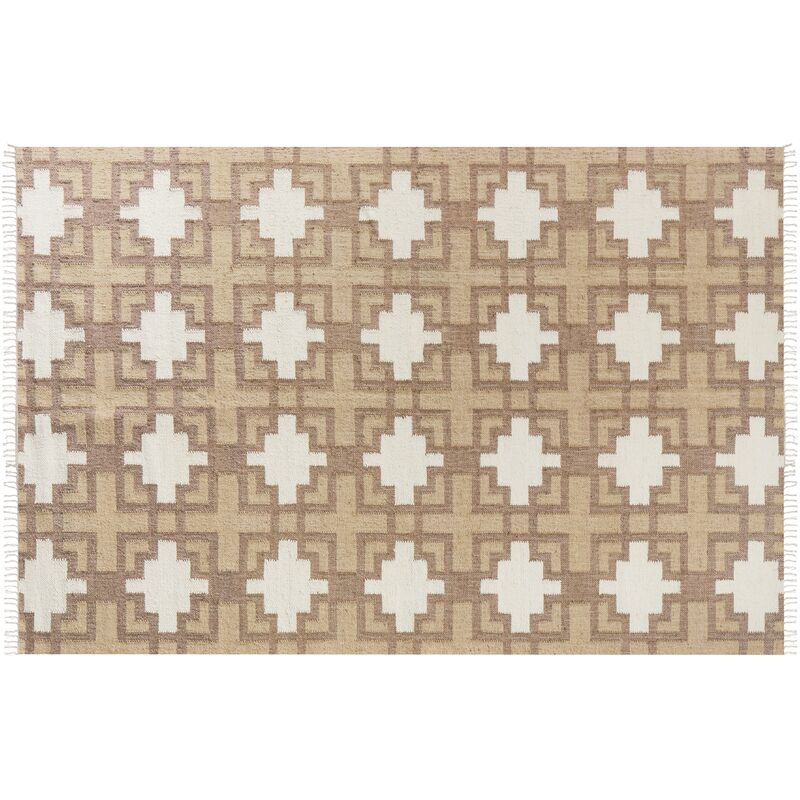 Beliani - Braided Jute Cotton Area Rug Natural Boho Style Floor Mat With Tassels Geometric Pattern 200 X 300 Cm Beige Konturkay - Beige