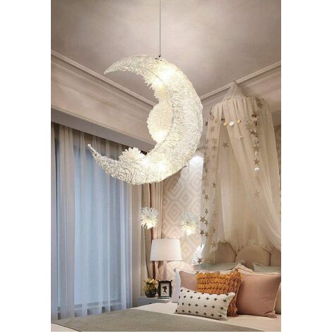 main image of "Braided Pendant Light Modern Led Hanging Light Creative Fairy Moon Stars Pendant Lamp for Home,Living Room,Bedroom Kitchen Dining Room"