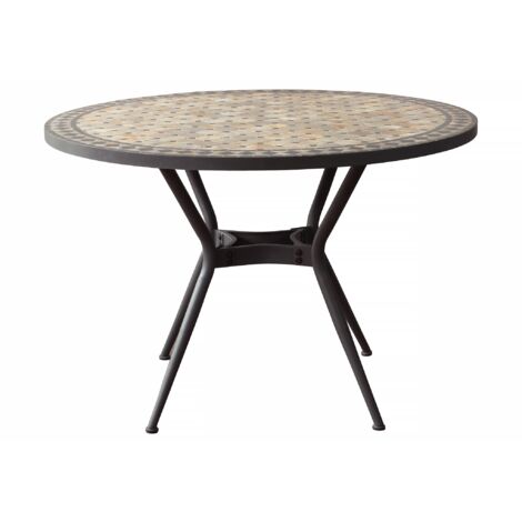 BRAIS - tavolo con piano rotondo e mosaico beige e antracite