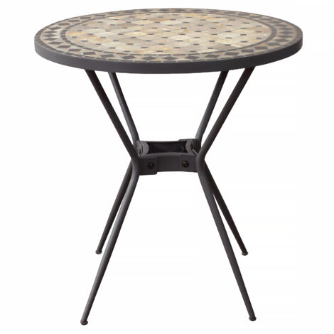 BRAIS - tavolo con piano rotondo e mosaico beige e antracite